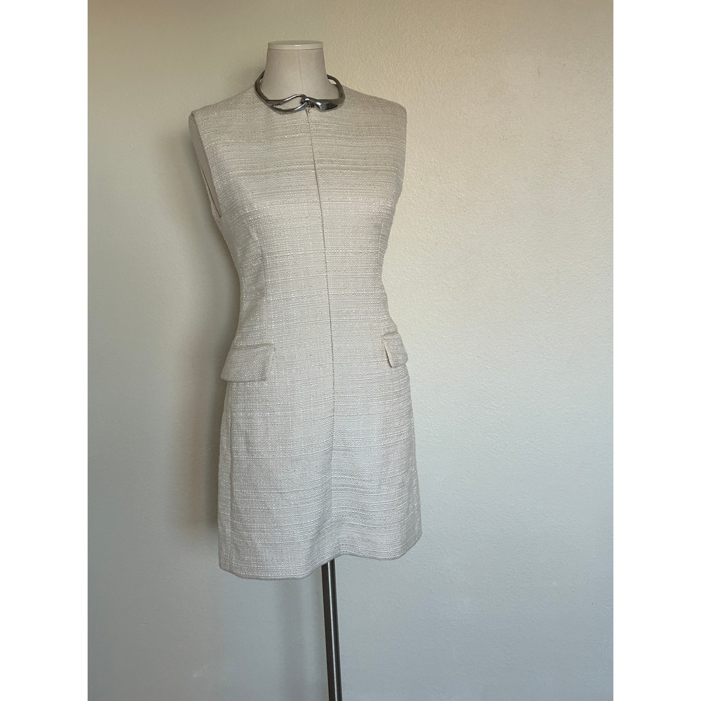 Rag & Bone Cream Tweed Sleeveless Mini Dress Front Zip Size 4 NWT